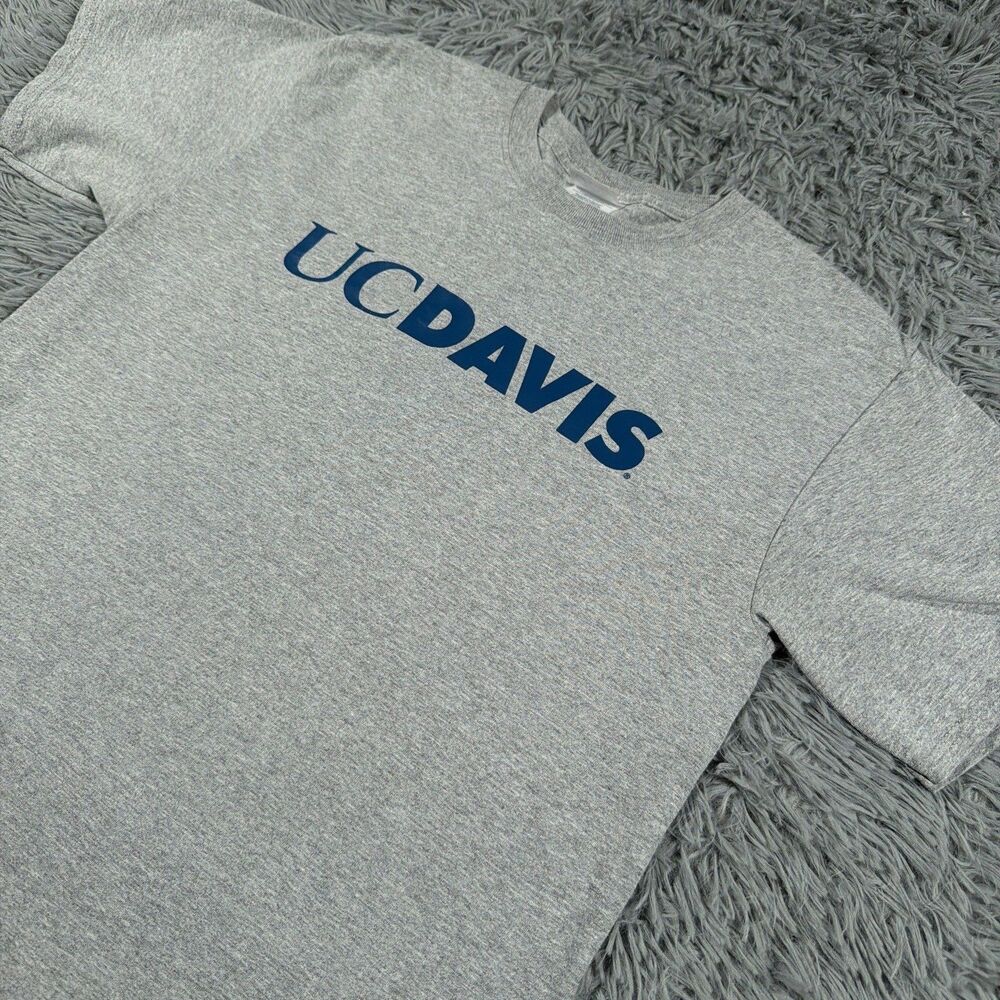 Port And Company Shirt Medium Gray Blue UC Davis Spell Out Center Pullover Mens